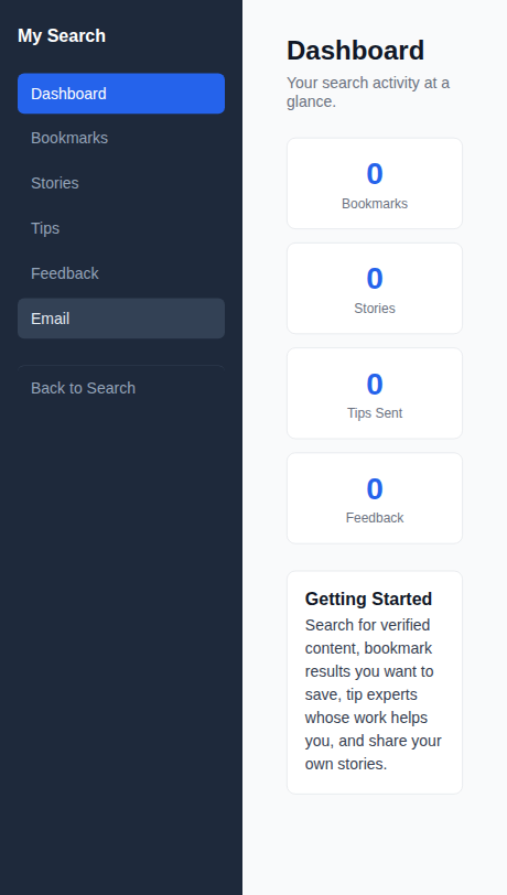 User portal dashboard on mobile
